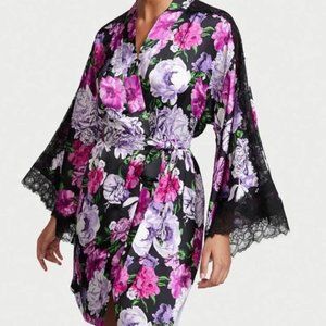 VS Kimono Robe Lace Insert Trim sexy robe lace Rose Floral XS/S